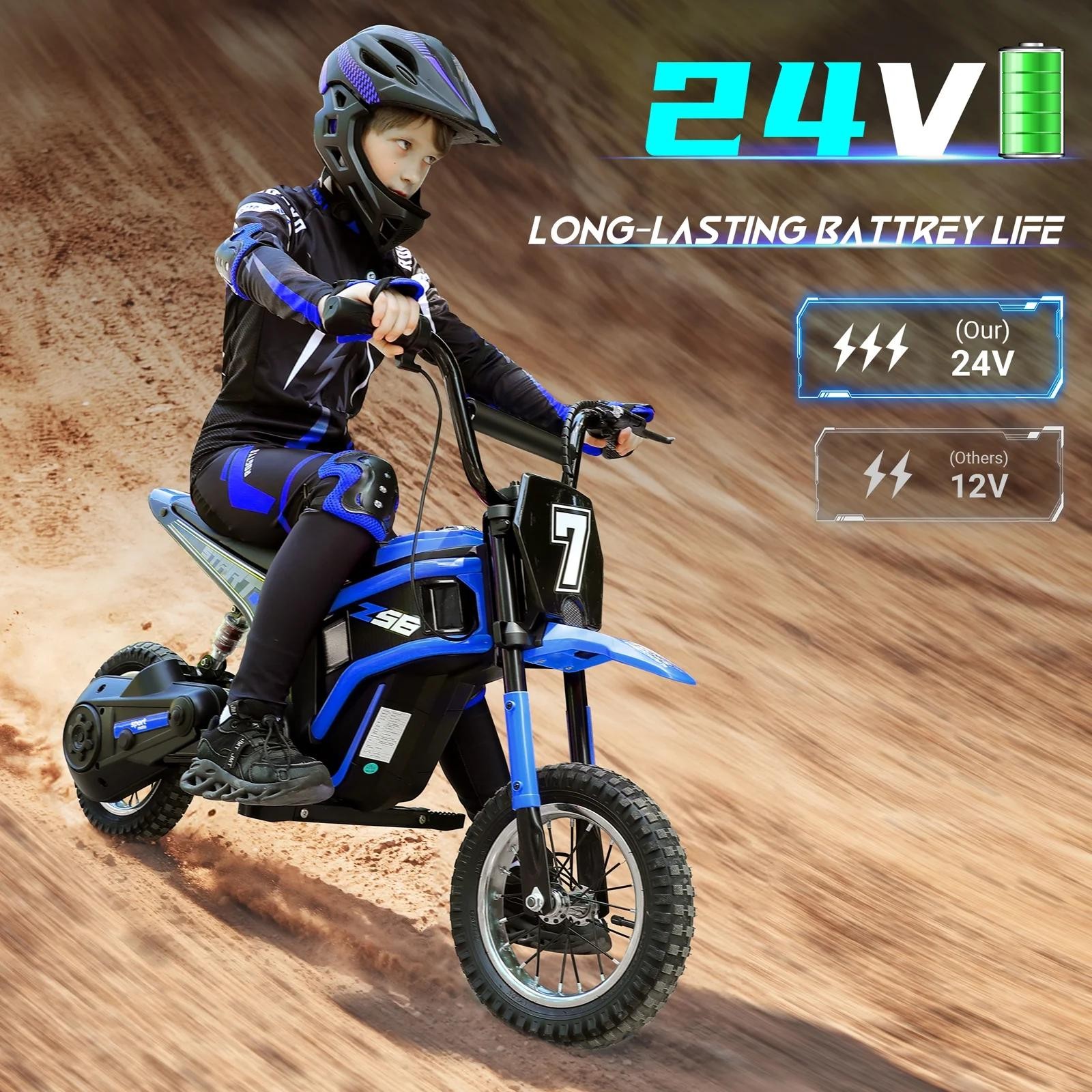 24V Ride-On Off Road Dirt Bike Electric Motorcycle 2 Speed 350W For Kids 13+