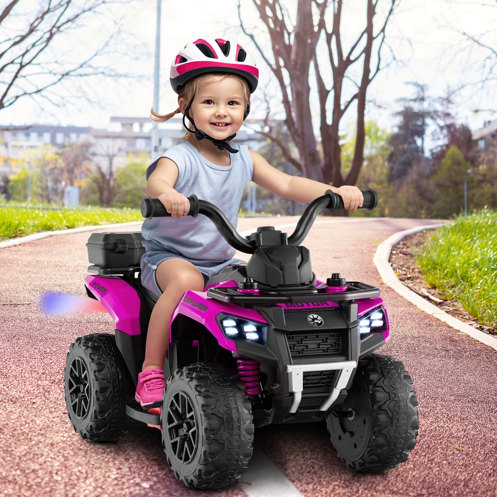 6V Kids Ride On ATV w/ Music & Spray Function USB Port Storage Box Toy Car