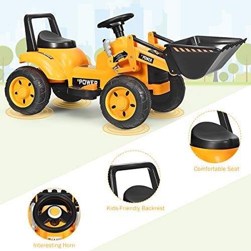 Ride on Car, Excavator Toy w/Front Loader, Horn, 6V Bulldozer, Ride on Car