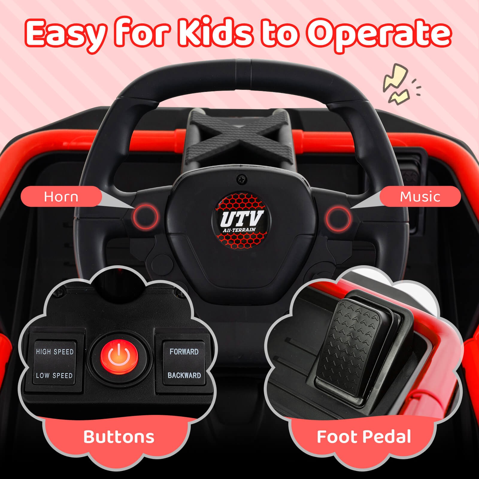 Ride on Car for Big Kids 12V Battery Powered Electric UTV w/Remote Control Red