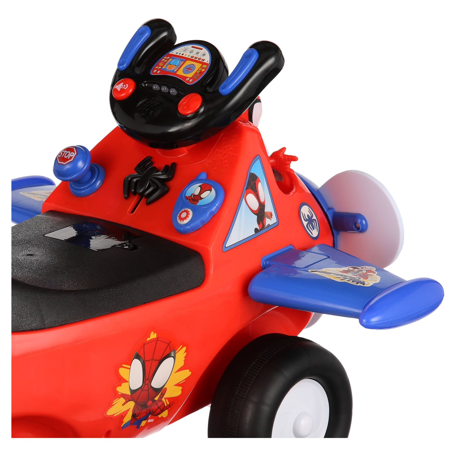 Kids Ride On Toy Car Spider-Man Airplane Sounds Light-Up Spinning Propeller