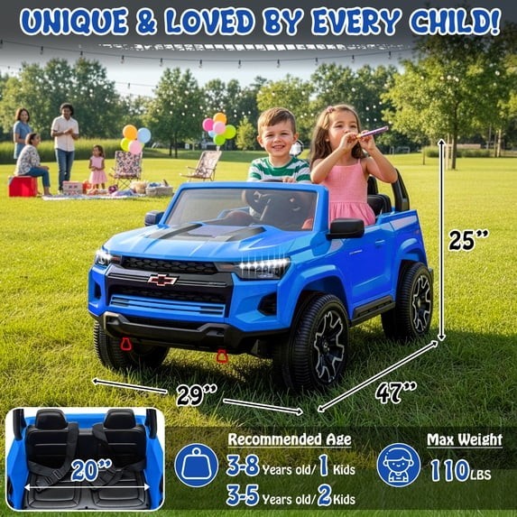 24V RideChevrolet Silverado 2-Seater Electric Truck Kids Toy W/Bluetooth