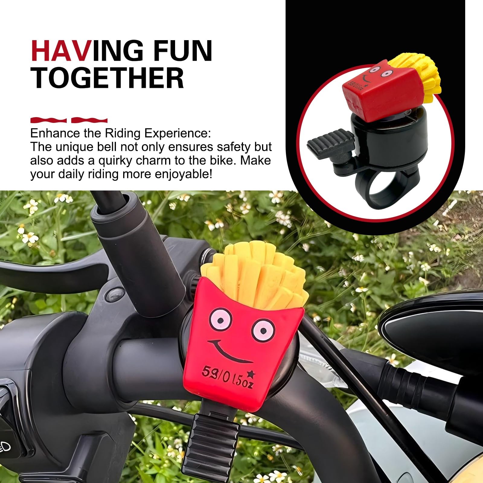 Bike French Fries Bell, Aluminum Alloy Bicycle Bell with Plastic Base, Loud C…