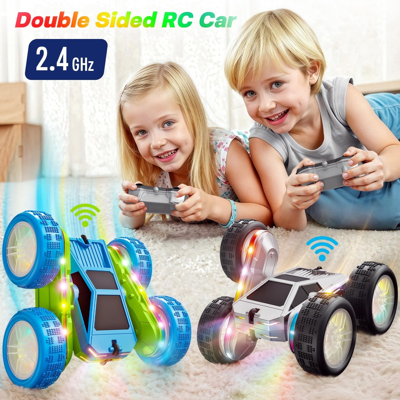 WayEee Remote Control Car for Boys 4-7, 360° Flips Rotating RC Stunt Car wi
