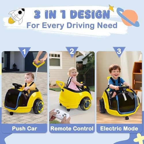 ANPABO 3-in-1 Electric Push Ride On Car, 12V Kids Ride On Toy w/Remote Contro…