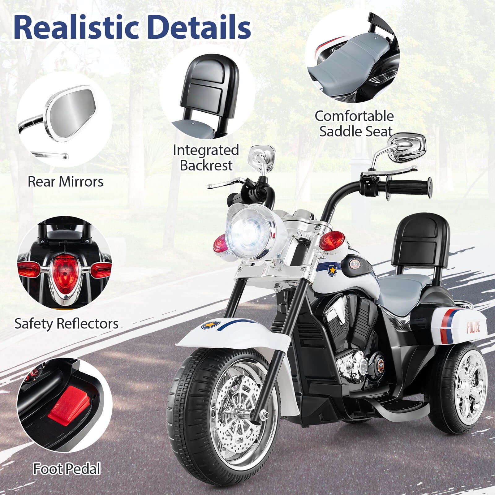 6V Kids Ride On Chopper Motorcycle 3 Wheel Trike w/ Headlight and Horn