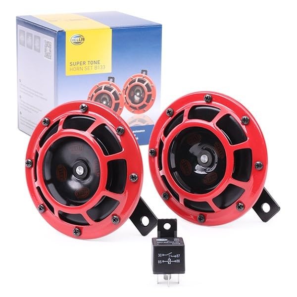 12V High/Low Frequency Super Tone Horn Set B133 Hella Stark Sound Red