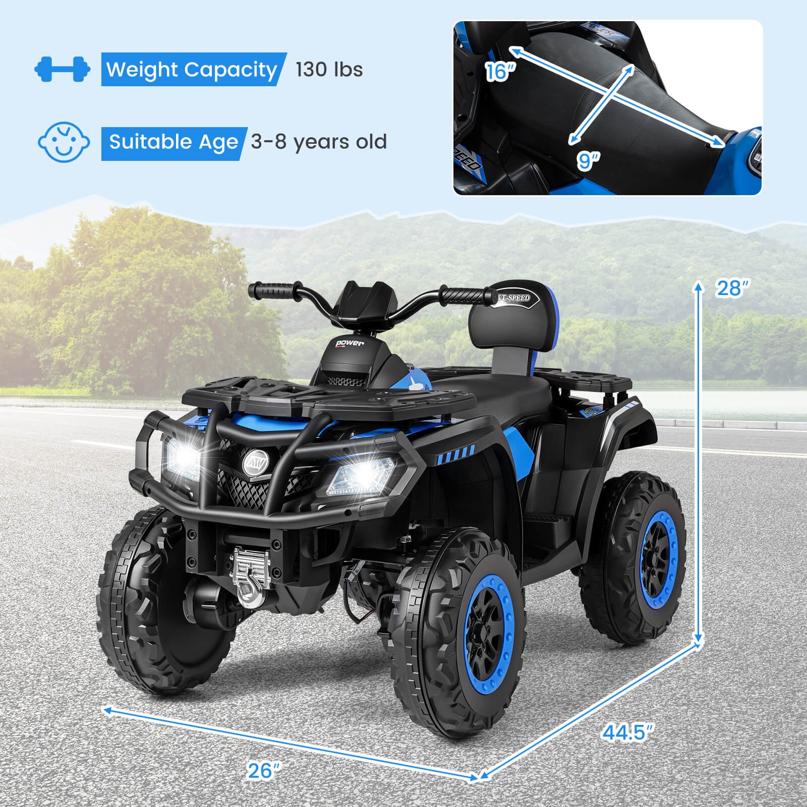24V 2-Seater 4-Wheeler Quad Electric Vehicle w/ 4 Motors, Soft Start LED Lights