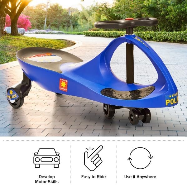Wiggle Car Police Ride-On Toy for Kids 3+ | No Batteries, Gears, or Pedals – Blu