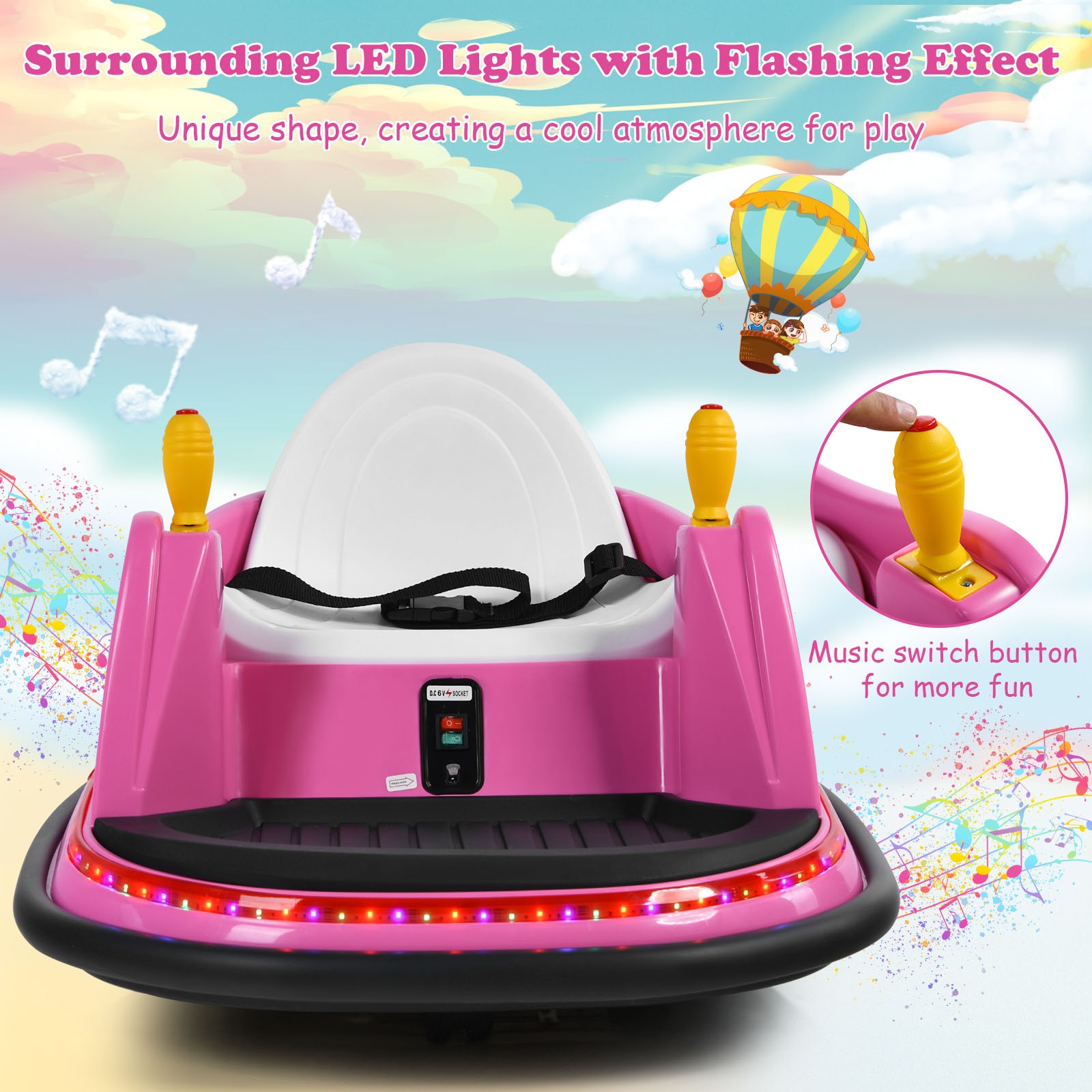 6V Vehicle 360° Spin Race Toy Kids Ride On Bumper Car w/ Remote Control Pink