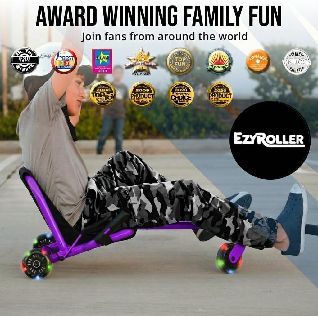Classic with LED Wheels Ride on Toy for Kids, Ages 3-12, up to 154 Lbs – Purple