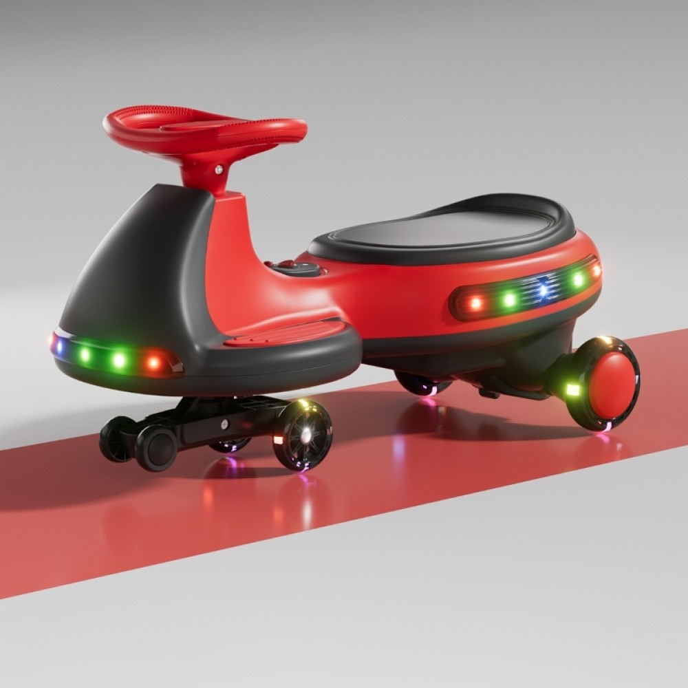 Electric Ride On Wiggle Car, LED & Music, Anti-Rollover, for Boys Girls Ages 3+