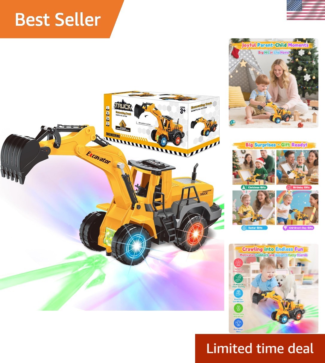 Fun Transforming Excavator Toy Truck for Active Kids: Lights & Music Included