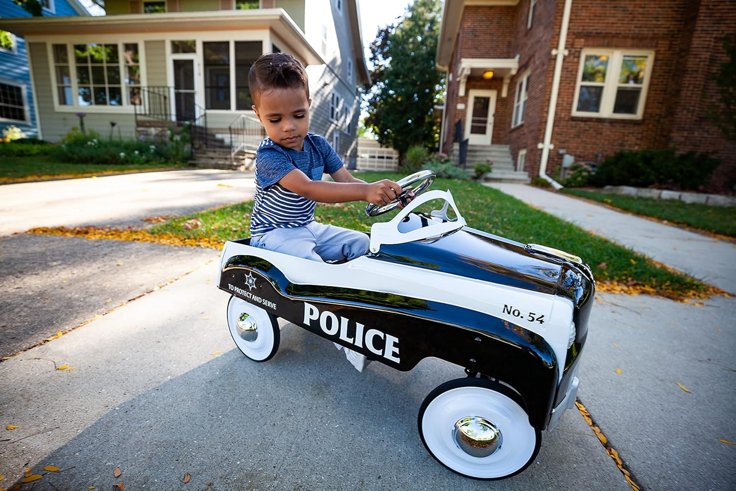 Classic Police Car Toy, Kids Police Car Ride-On, Toddler Pedal Car, Durable Stee