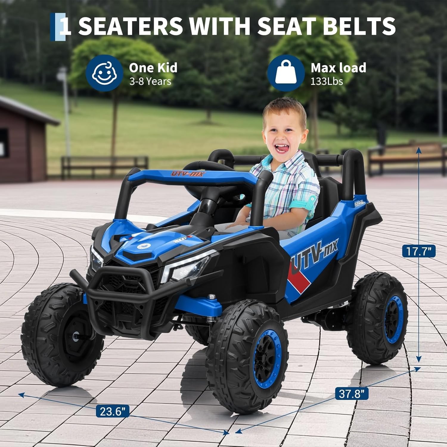 12V Ride-On Truck with Tires 4WD Electric UTV for Kids with Parent Remote