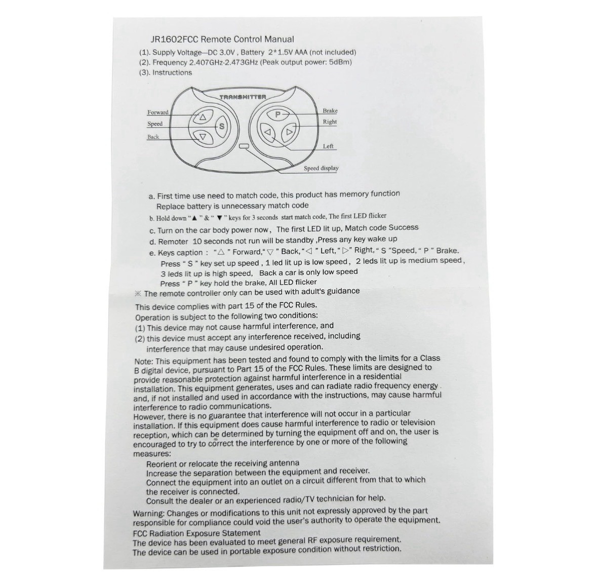 JR1602FCC 2.4Ghz Bluetooth Remote Control for Power Wheels,Remote Transmitter