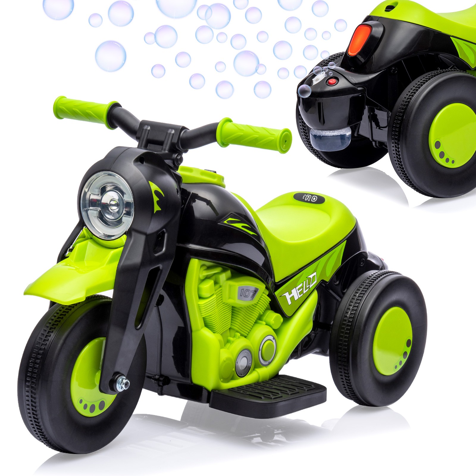 6V 3 Wheel Kids Bubble Motorcycle Ride On Toy LED Music Pedal for Boys Girls