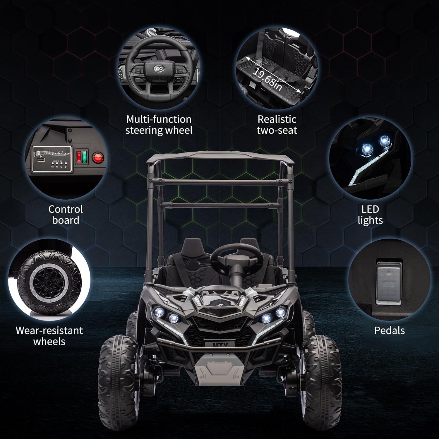24V Ride On Utv Kids 2 Seater Electric Truck w/ Sun Shade 4WD Car Remote Control