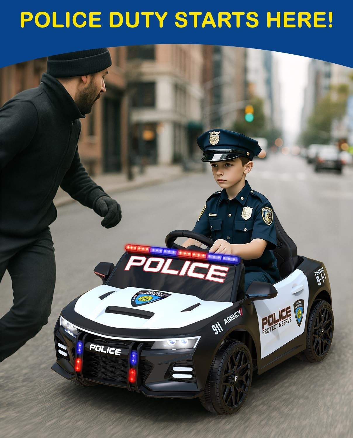 Police Car Ride on Electric Car for Kids to Drive Battery Powered Ride-On Toys C