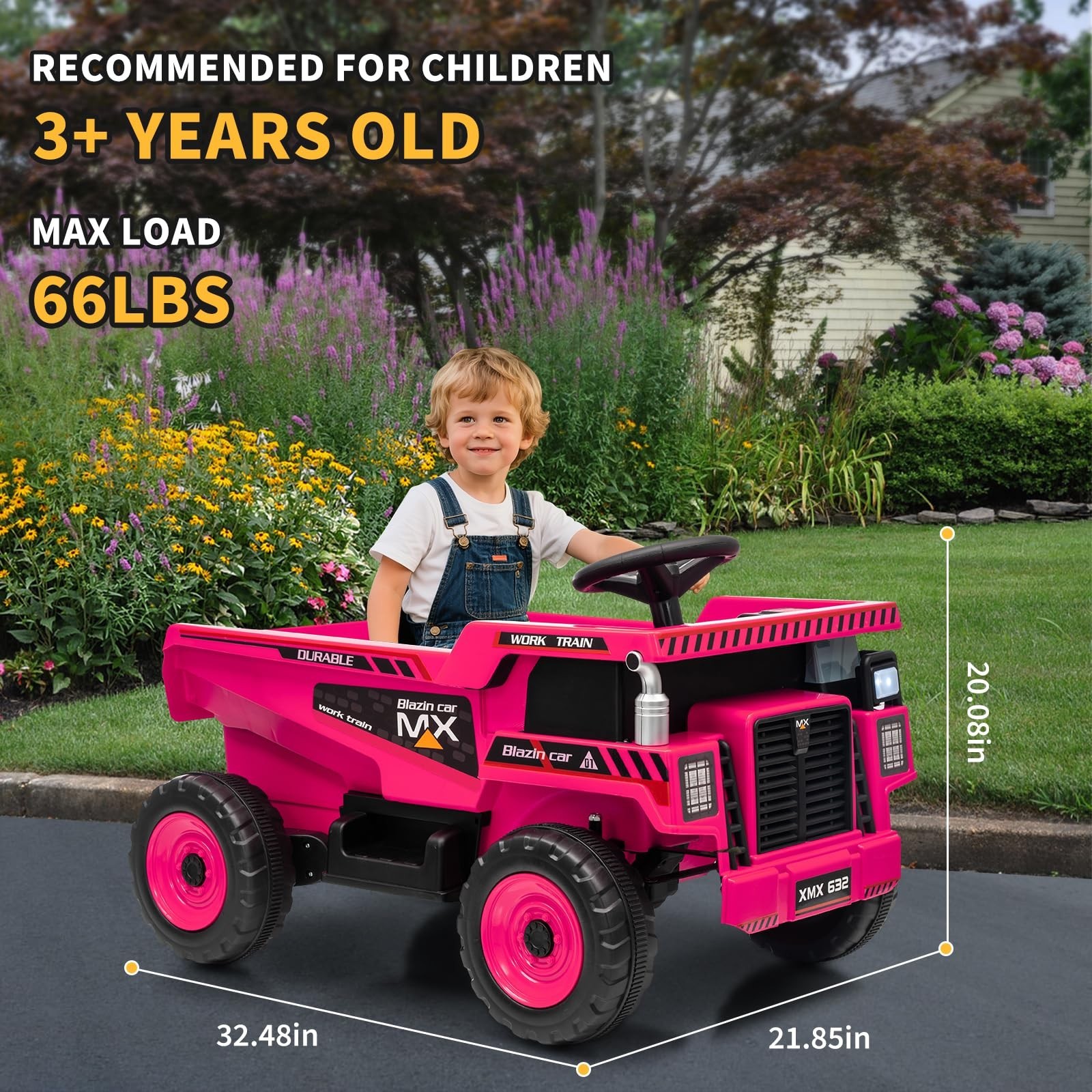 12V Electric Ride On Dump Truck For Kid Ride On Toy With Shovel LED Lights Music
