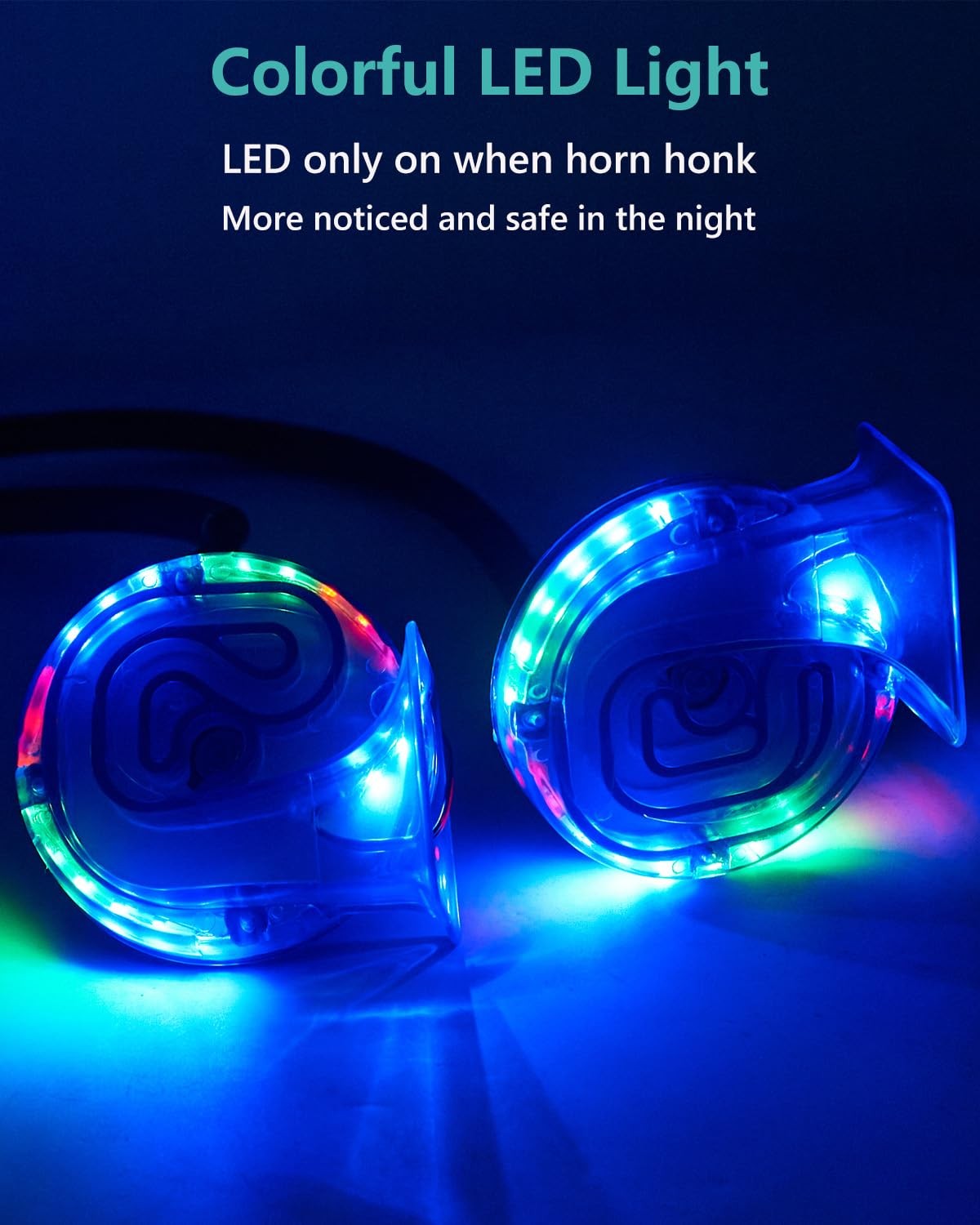 LED Horn 12V Loud Waterproof Transparency Color Light Dual Tone Horn Universa…