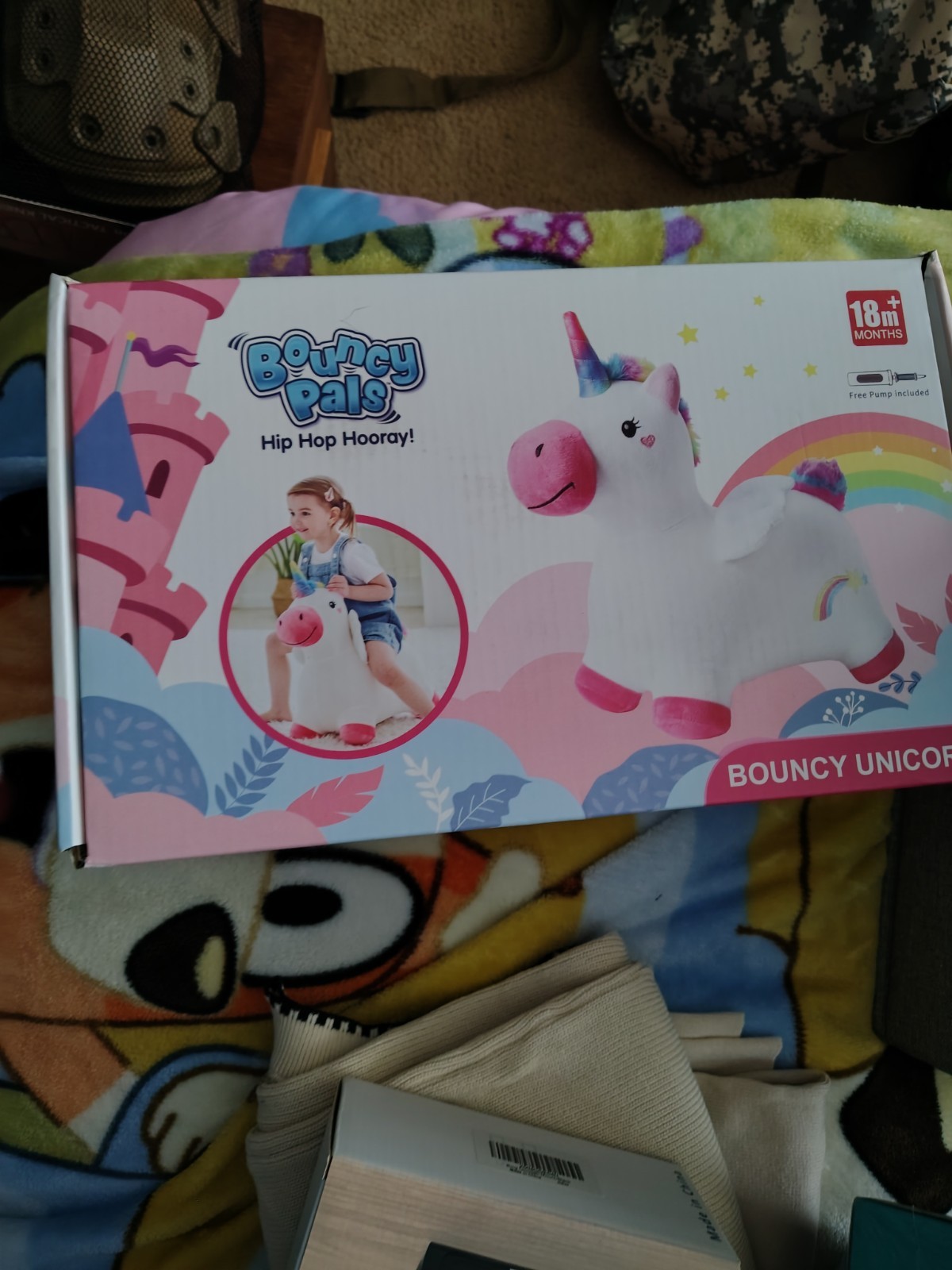 Bouncy Pals Unicorn Ultra-Soft Plush Inflatable Ride-On Toy with Pump