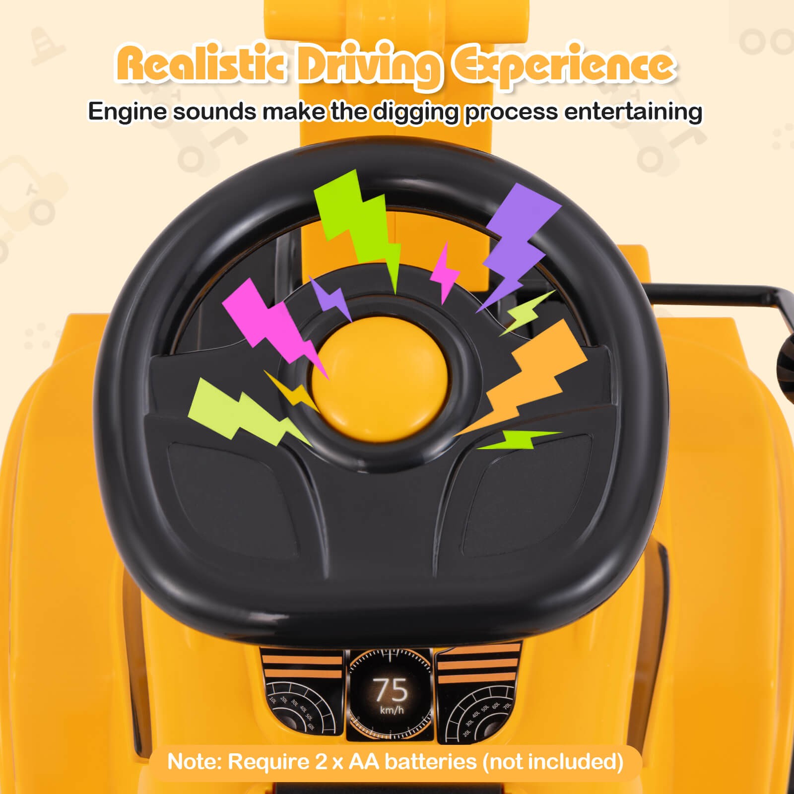 Kids Ride on Excavator with Adjustable Shovel Anti-Tipping Block Engine Sound