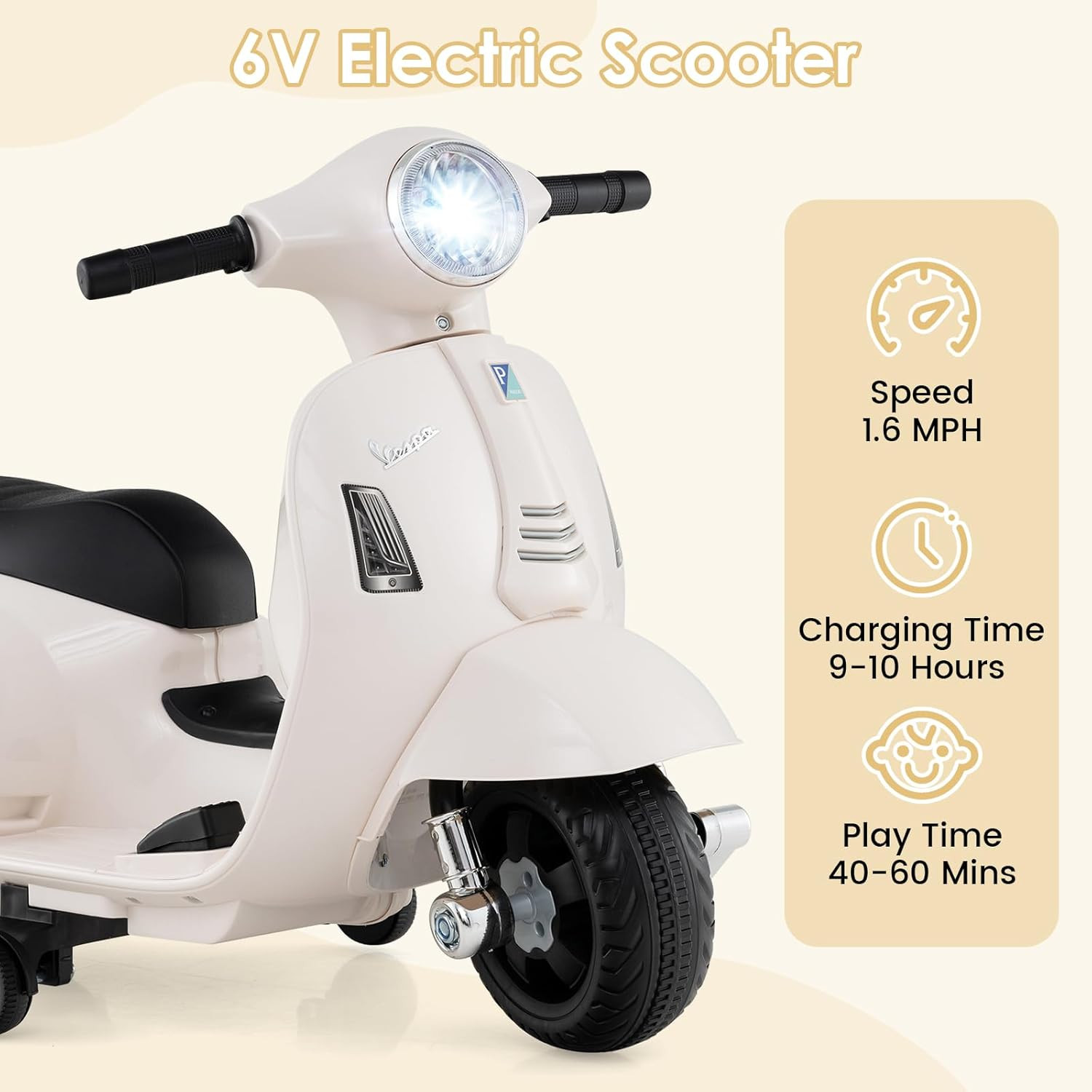 Licensed Vespa Scooter Kids Motorcycle by , 6V Ride on Electric Motorcycle with