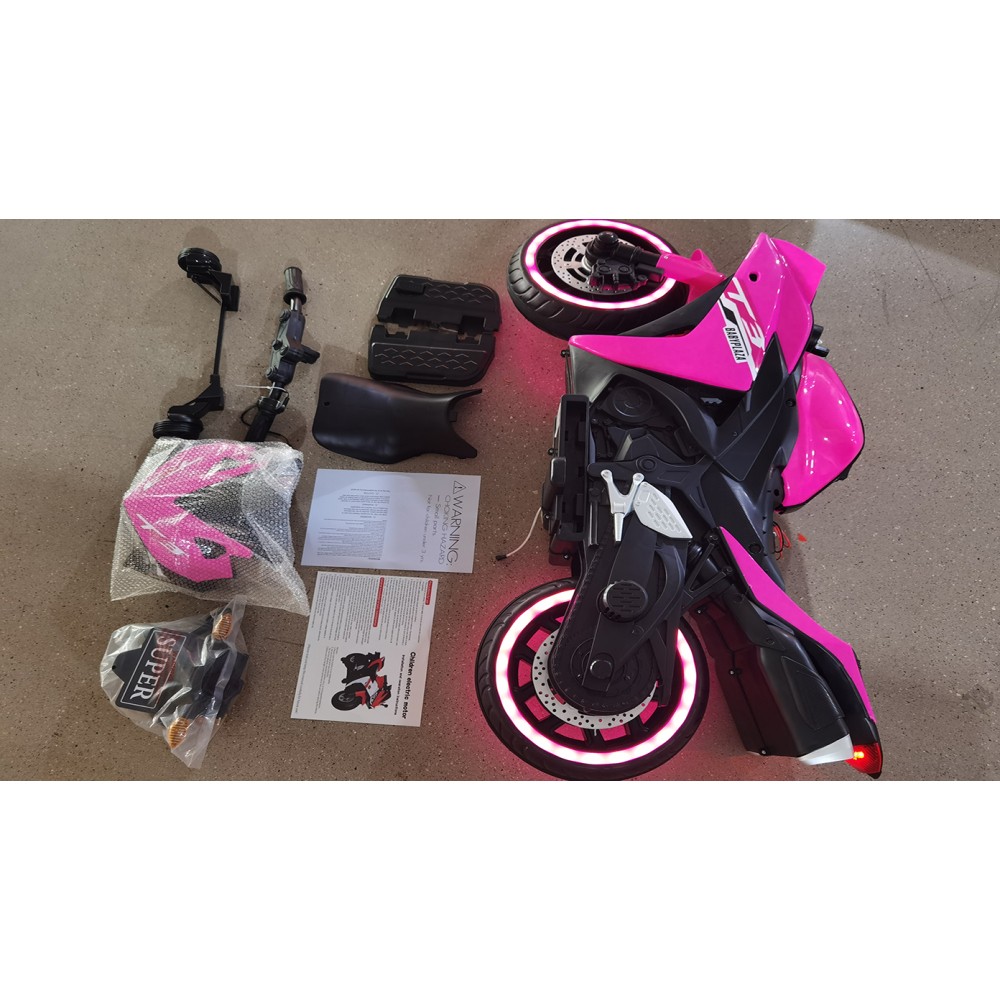 Light Up Wheels 12V Kids Ride On Motorcycle with Training Wheels & Hand Control