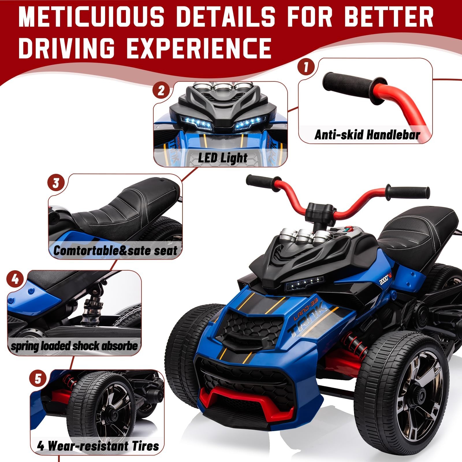 12V Kids Ride on ATV 4mph Electric Power Motorcycle Wheels ATV Track Car Speeds