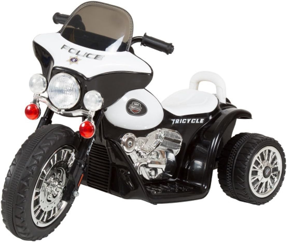 Durable Kids Ride-On Motorcycle with Headlights & Police Decals for Ages 3-6