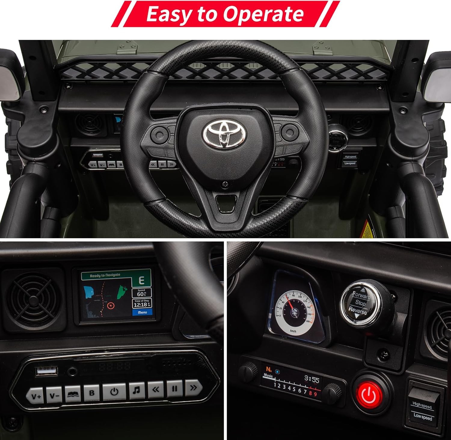 Toyota Licensed Ride-On Car 12V for Children 3-8 LED Lights MP3 Player Remote