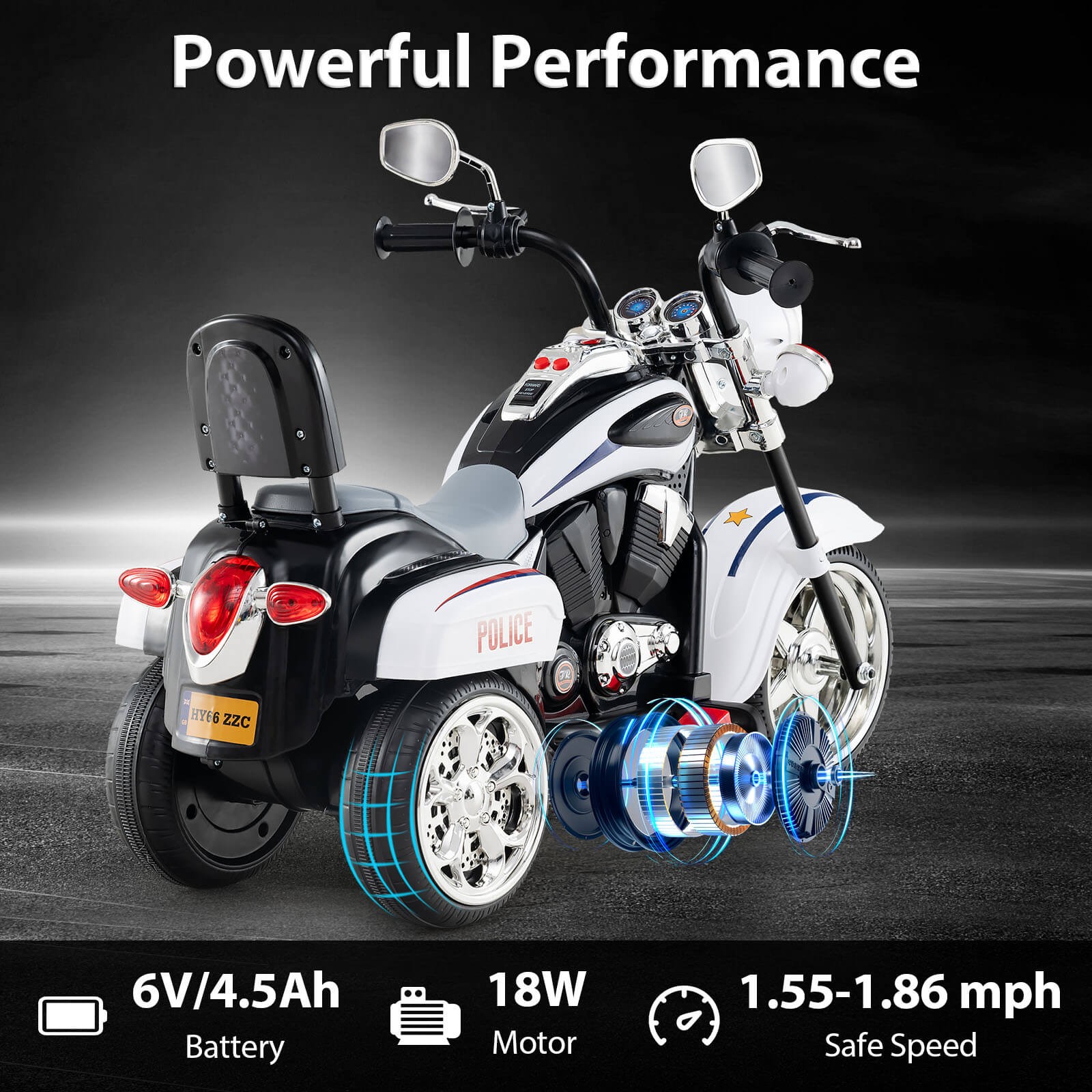 6V Kids Ride On Chopper Motorcycle 3 Wheel Trike with Headlight and Horn