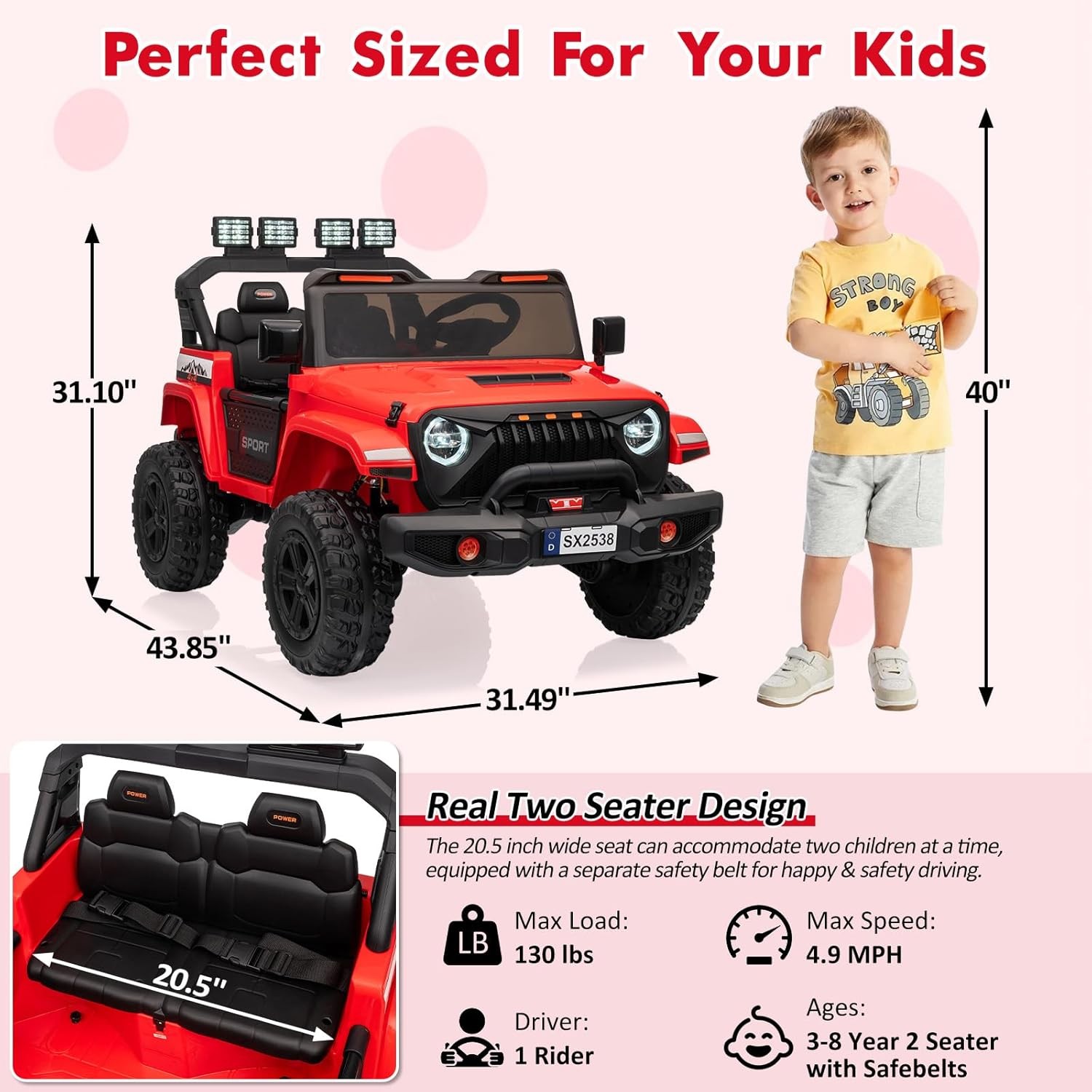 24V Powered Battery Truck 2 Seater Kids Ride On Car w/ Parent Remote Control