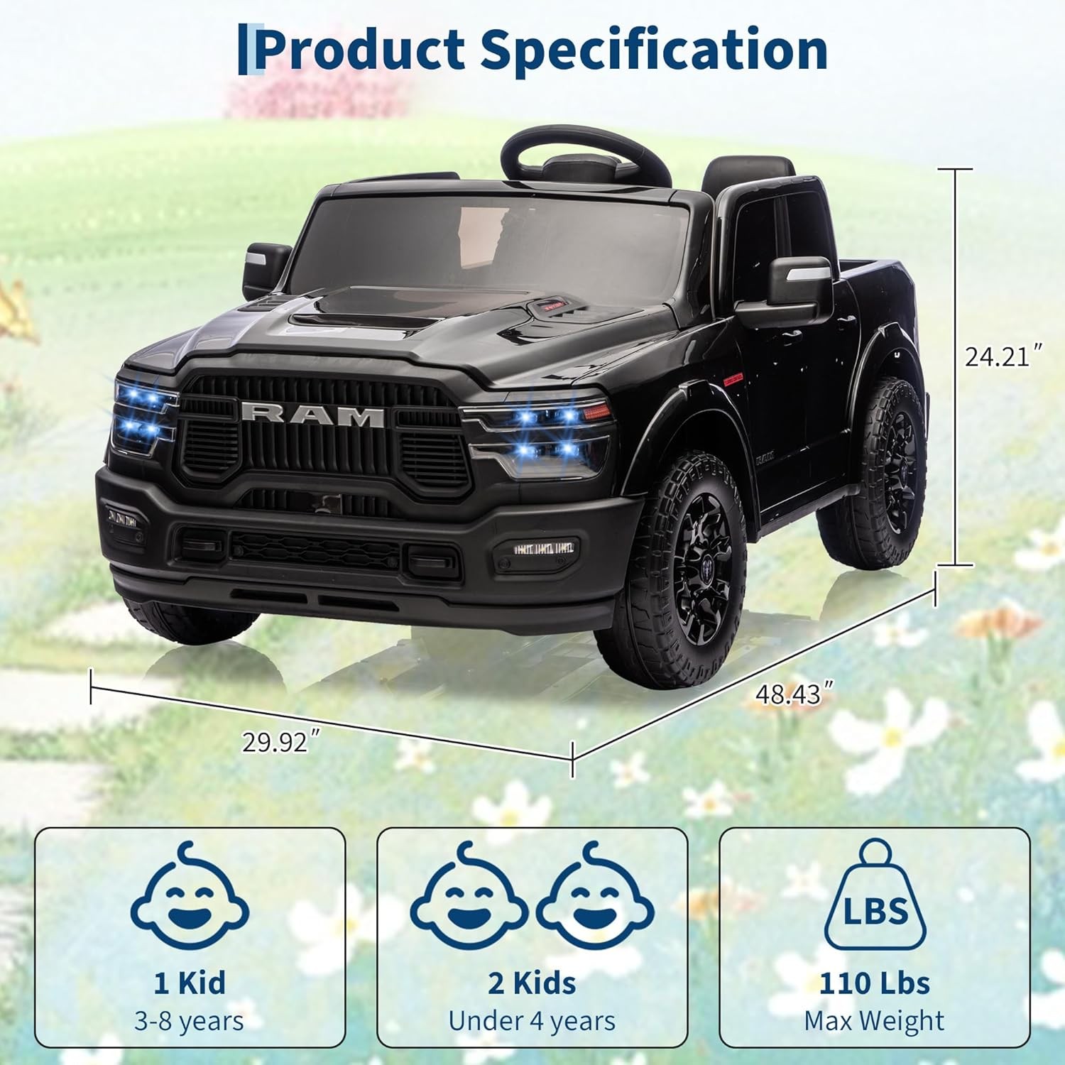 24V Ride on Toys,2 Seater Licensed Car Truck with Remote Control Kids Xmas Gifts