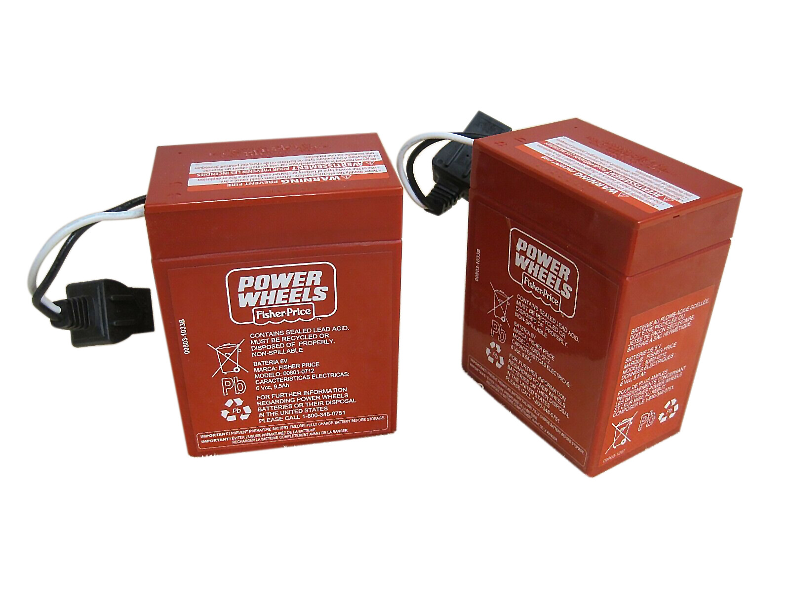 Power Wheels 00801-0712 2pc 6V RED Batteries AND One Charger Combination Genuine