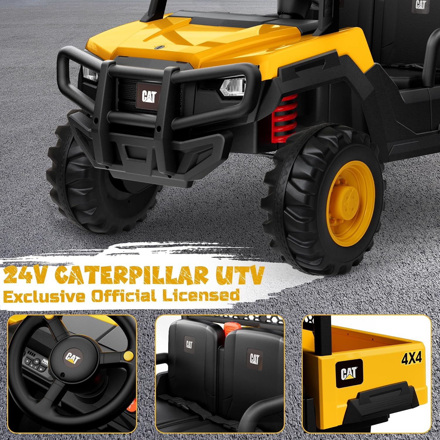 2 Seater Licensed Caterpillar Ride on Dump Truck, 24V Ride on Toys with 4×100W M