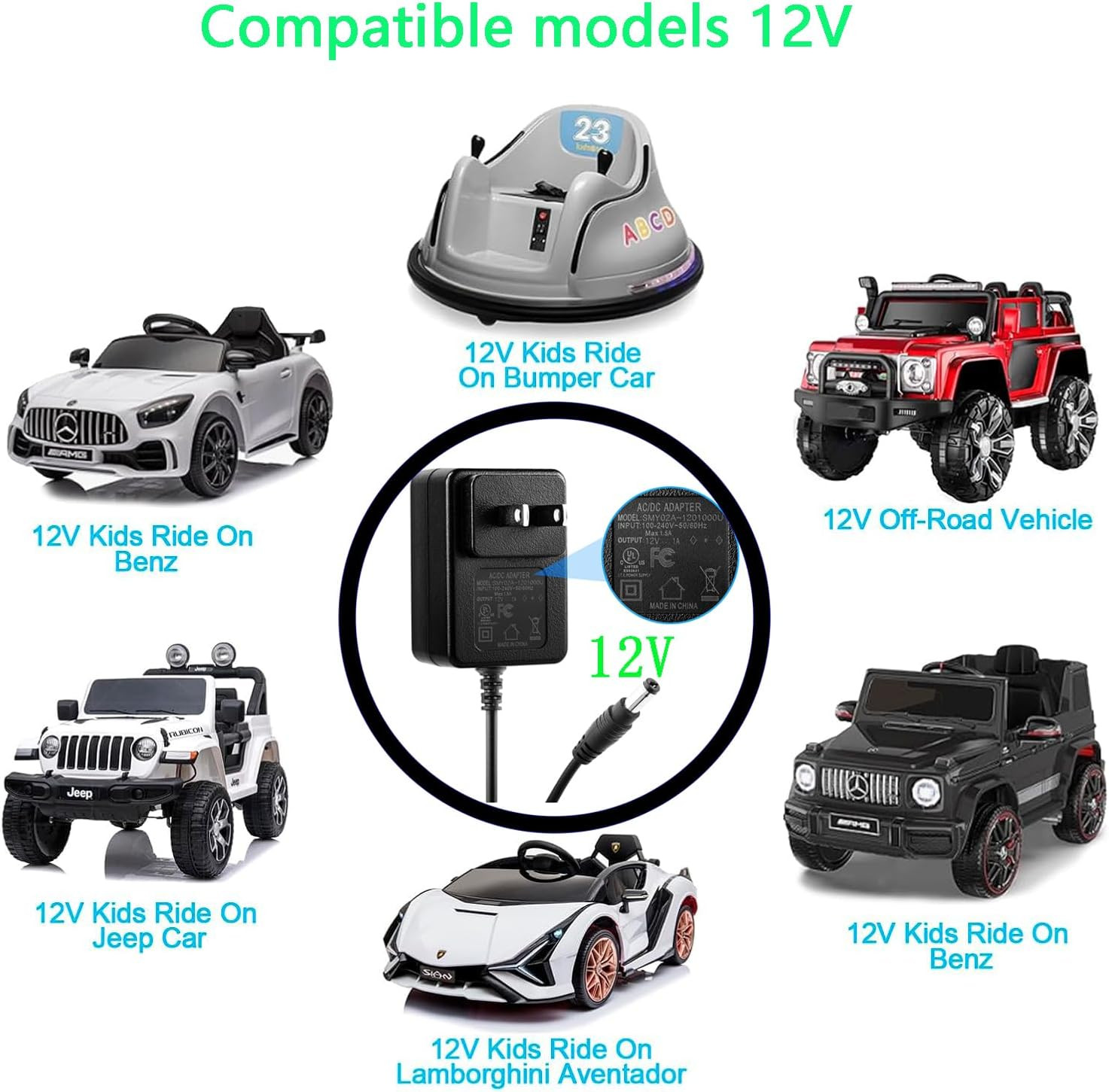 12V Battery Charger for Ride on Toys Car, Power Wheels, Electric Cars & Suvs – C
