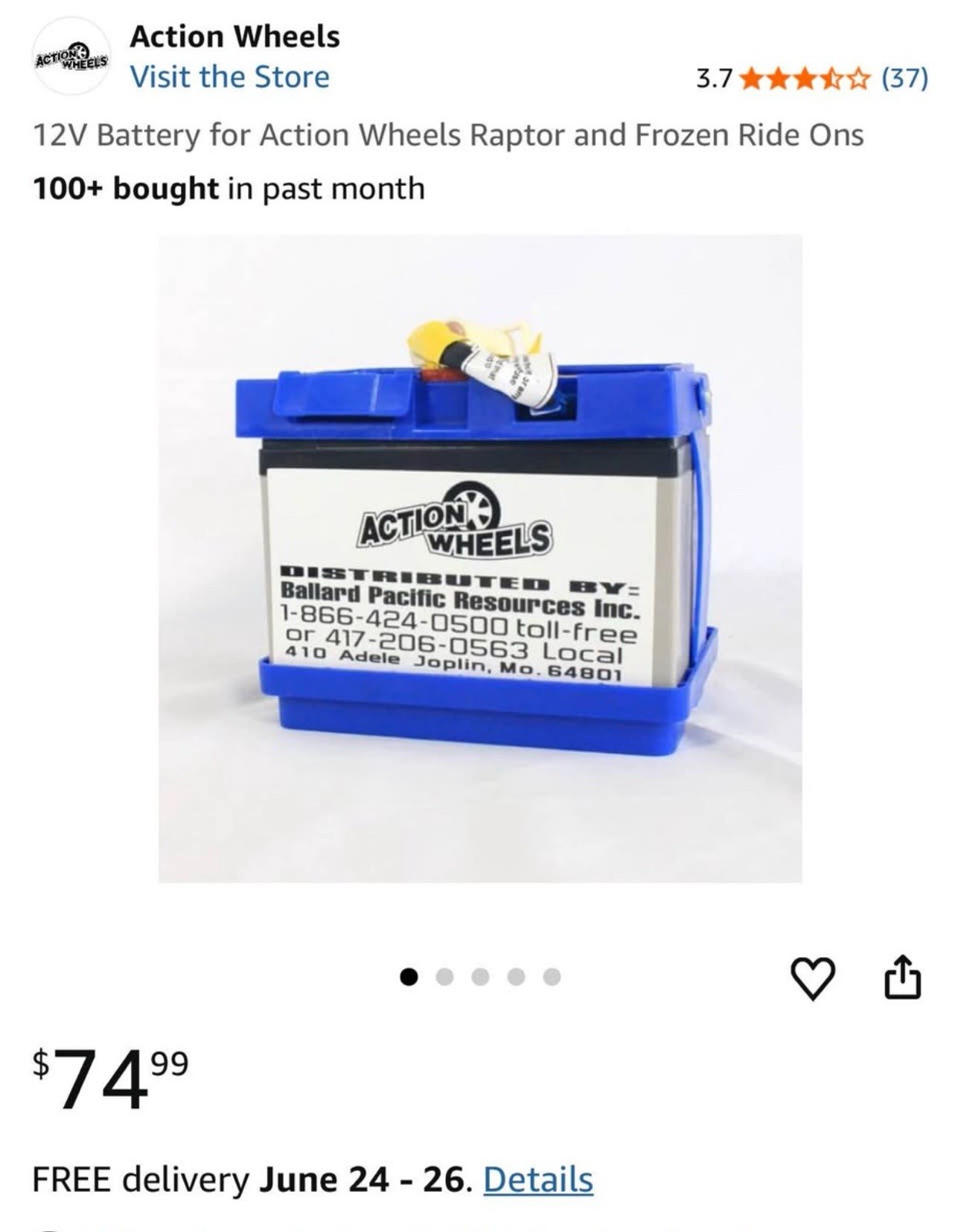 Baace 12V 12Ah VRLA AGM Ride-On Toy Battery CB12-12 for Action Wheels