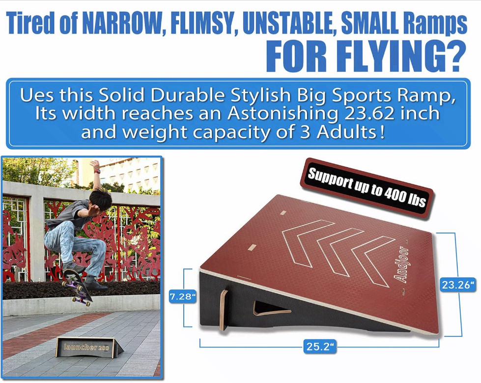 Kids jumping ramp 25.2in for skateboard, bike, scooter, BMX, RC car