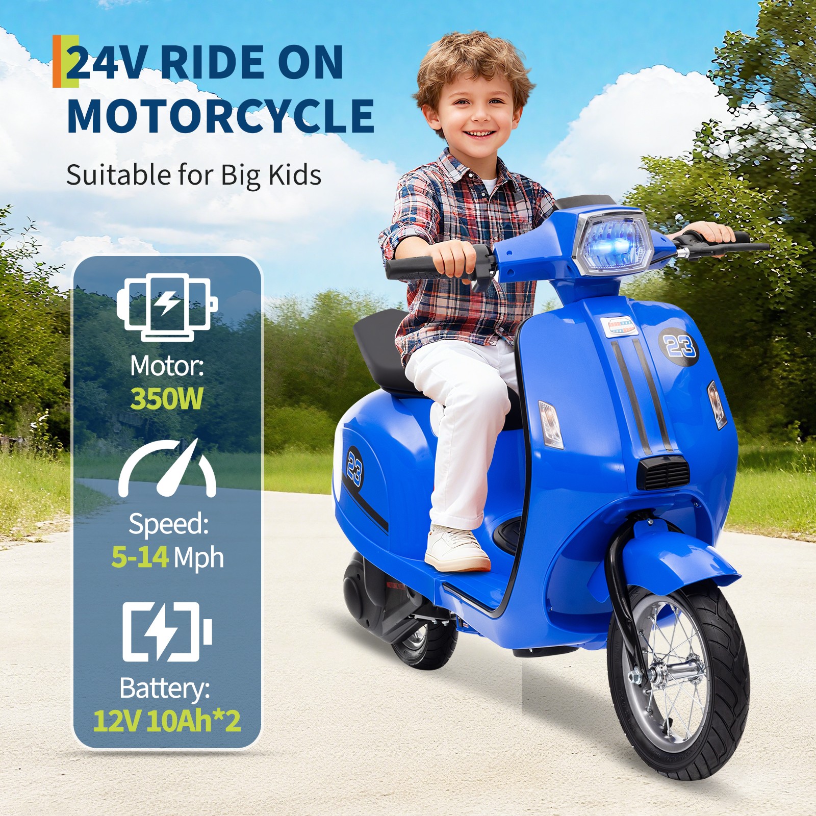 Kids Motorcycle,24V Children Moped,Electric Scooter,Ride On Toys for 8-14 Years