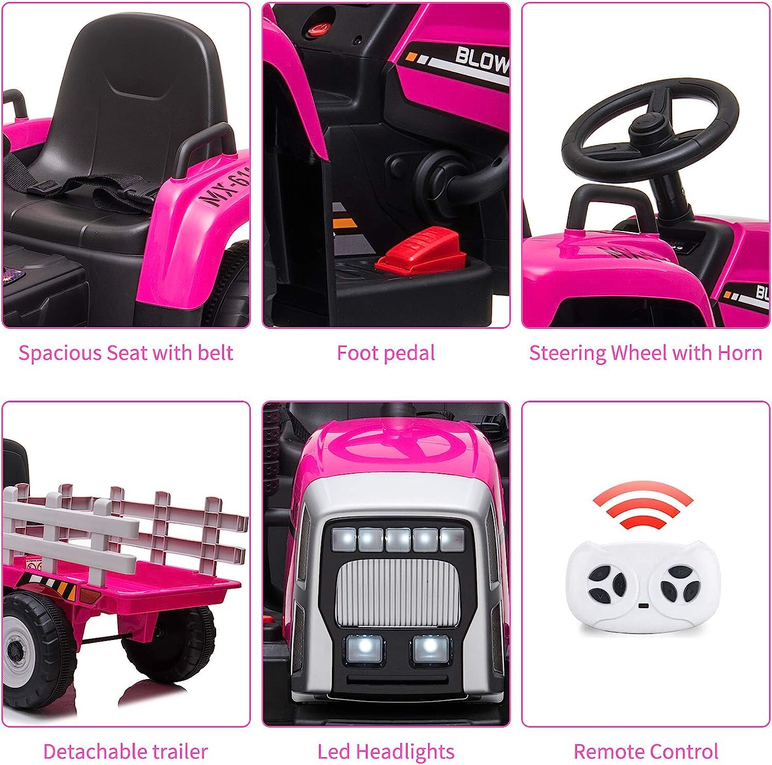 12V Ride on Tractor with Detachable Trailer Kids Toddler Truck Car Toy Xmas Gift