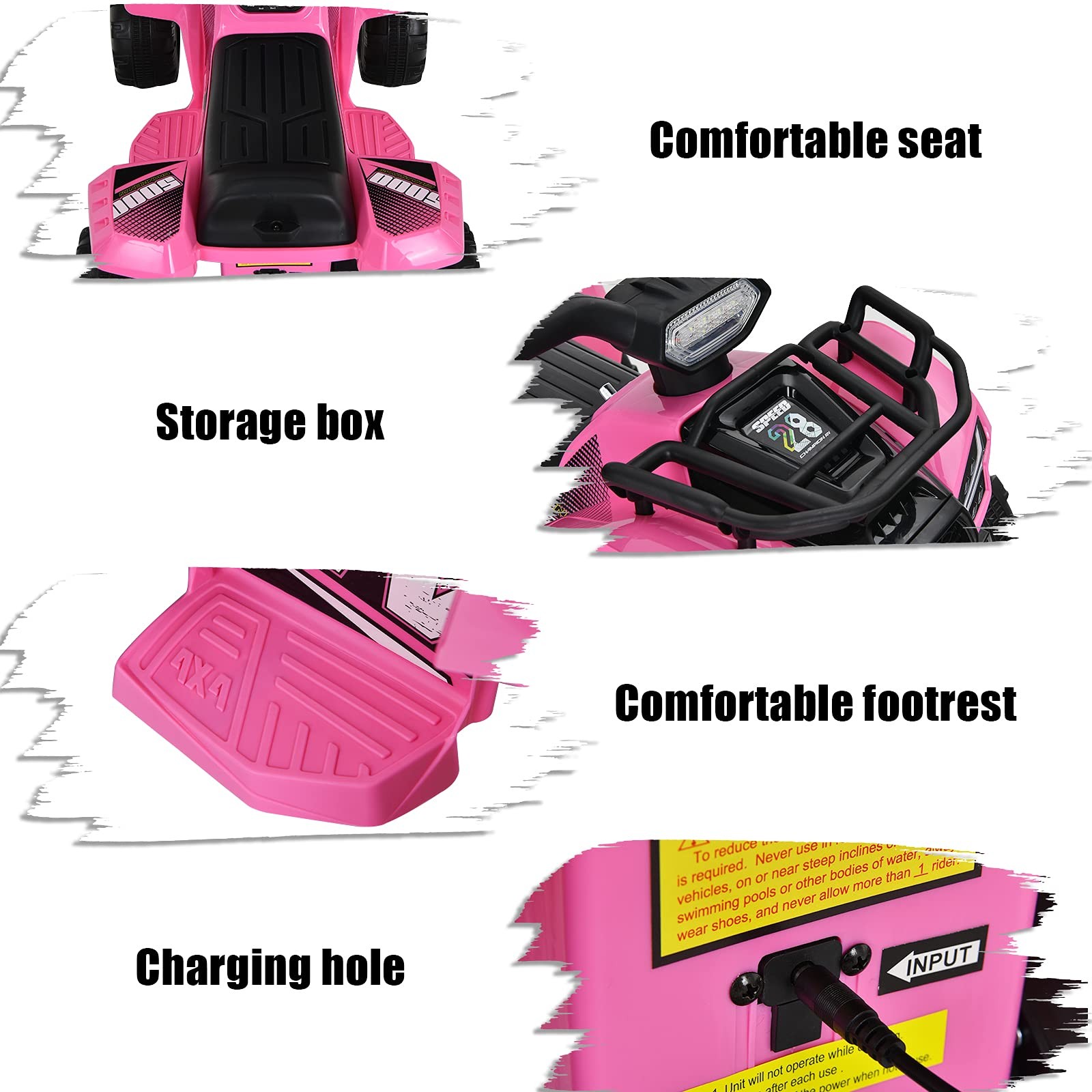 Kids ATV 6V Battery Powered Electric 4 Wheeler Storage Basket Horn Pink