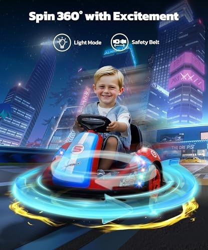 Electric Bumper Cars for Kids – 12V Ride-On Toy, Remote Control, 360 Spin, Bluet