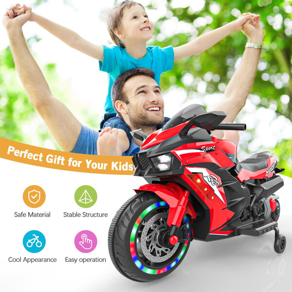 Kids Ride On Dirt Bike 12V Electric Motorcycle Training Wheel Light Music Gift