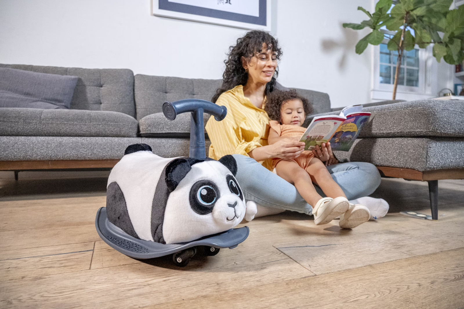 Kids Ride On Toy 2-in-1 Panda Bear Soft Plush Toddler Rocker Anti-Slip Footplate