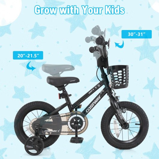 14 Inch Kids Bike with Basket and Training Wheels for Children Aged 4-5 Years Ol