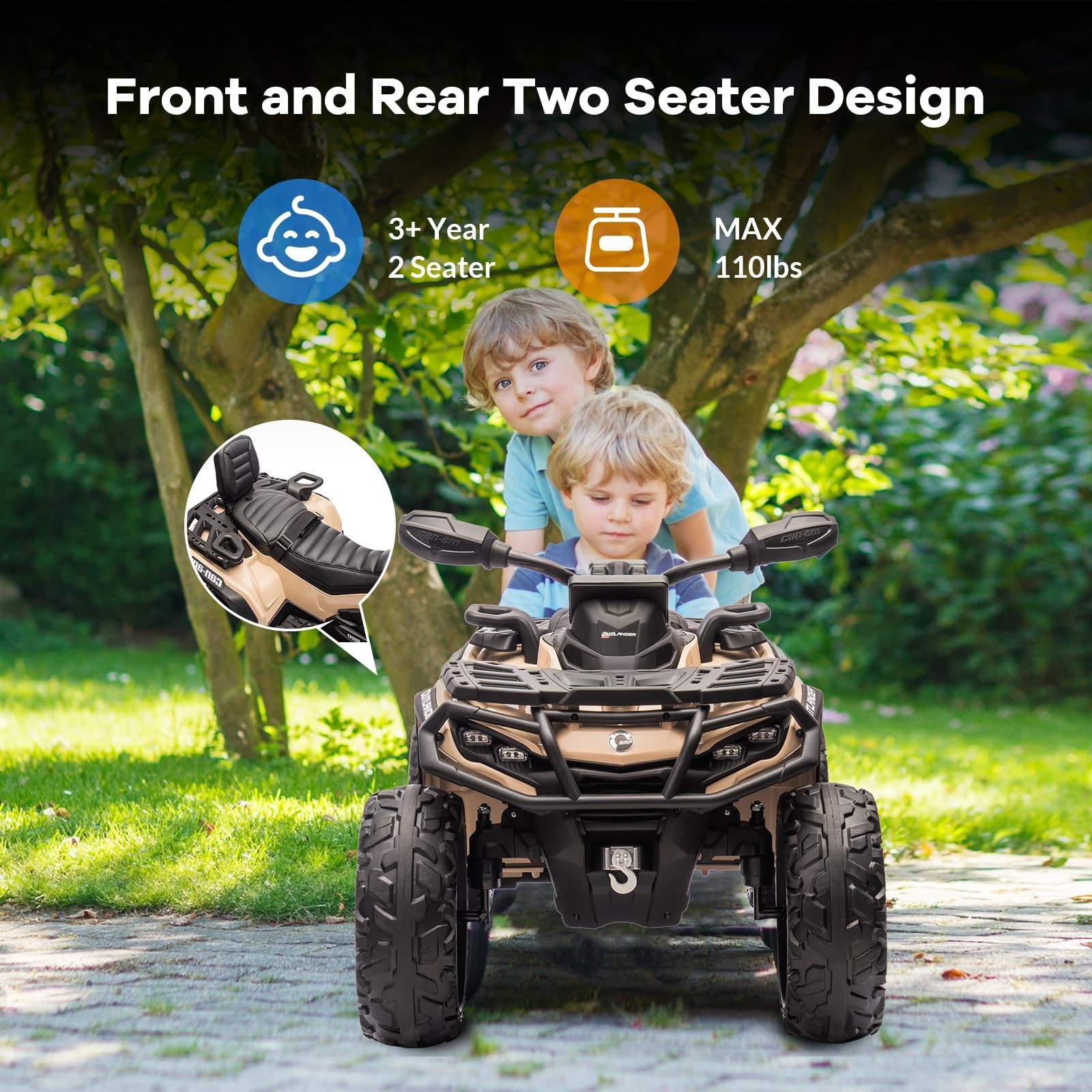 Christmas Gift 24V Kids Ride On Car Electric ATV 4WD Toy Car 2 Seaters LED Light