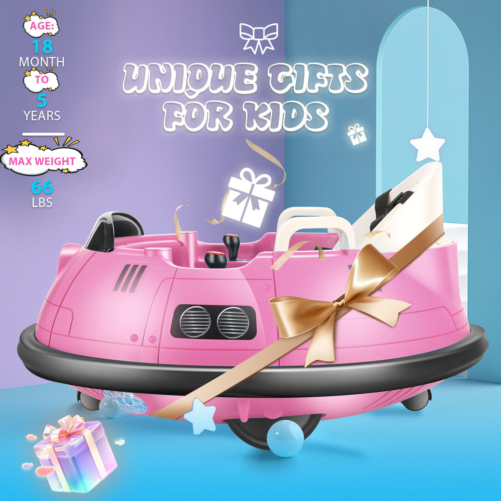 12V Electric Ride On Bumper Car w/Remote Control,LED Lights for 1.5-5 Years Old