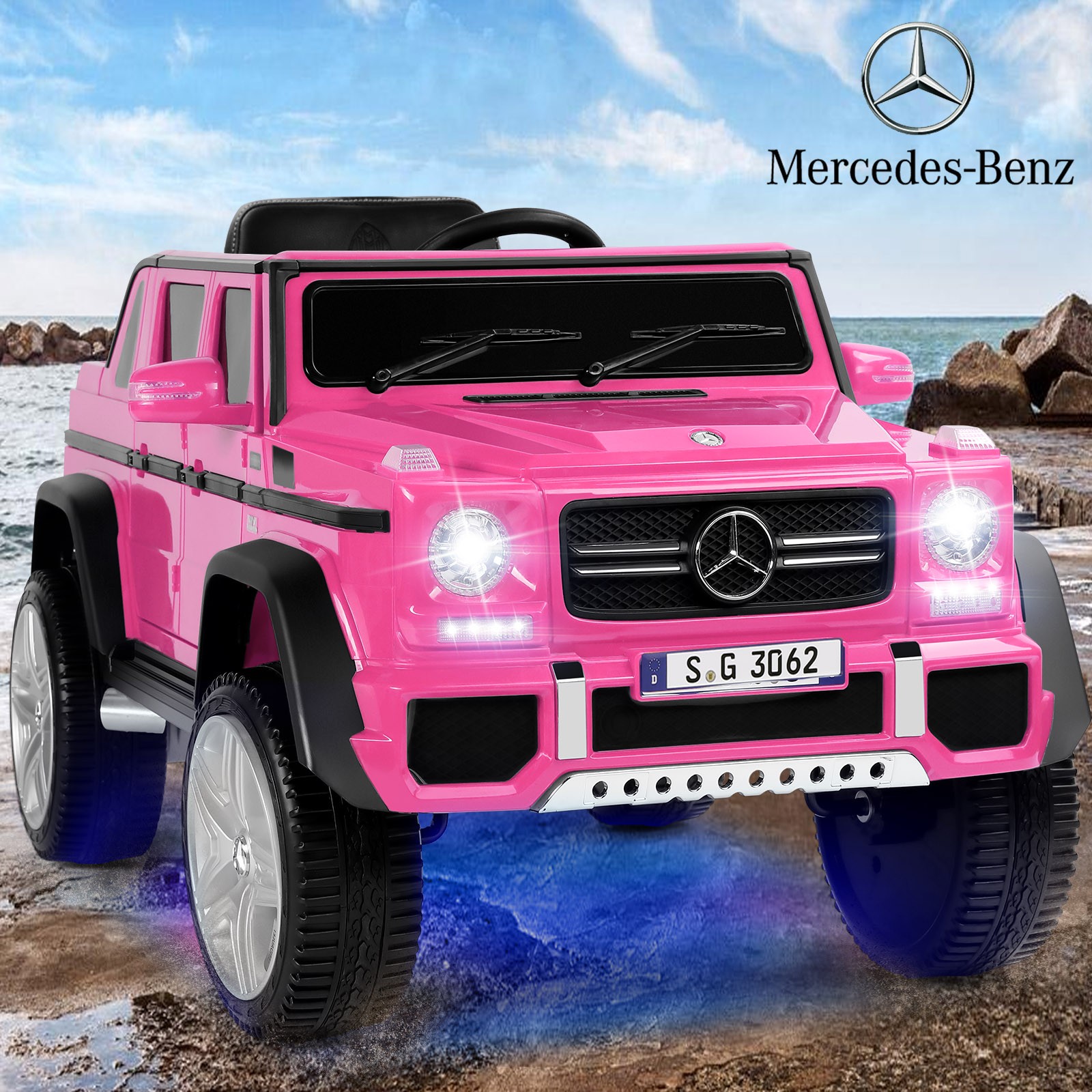 JOYLDIAS Pink 12V Kids Ride On Car Mercedes-Benz Electric Toy 3 Speeds with RC